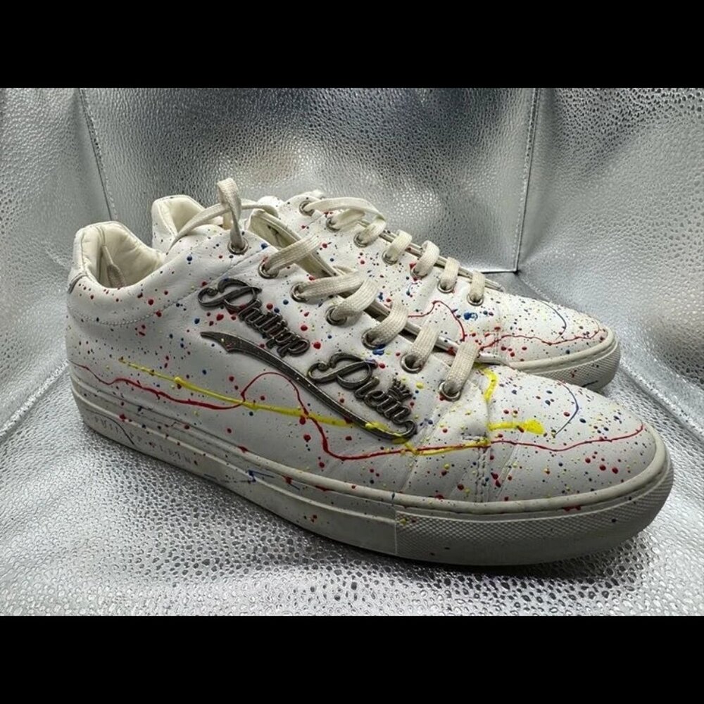 Size‎ EU 45 - Philipp Plein Mens Leather Splatter Paint Accused Sneakers Shoes
